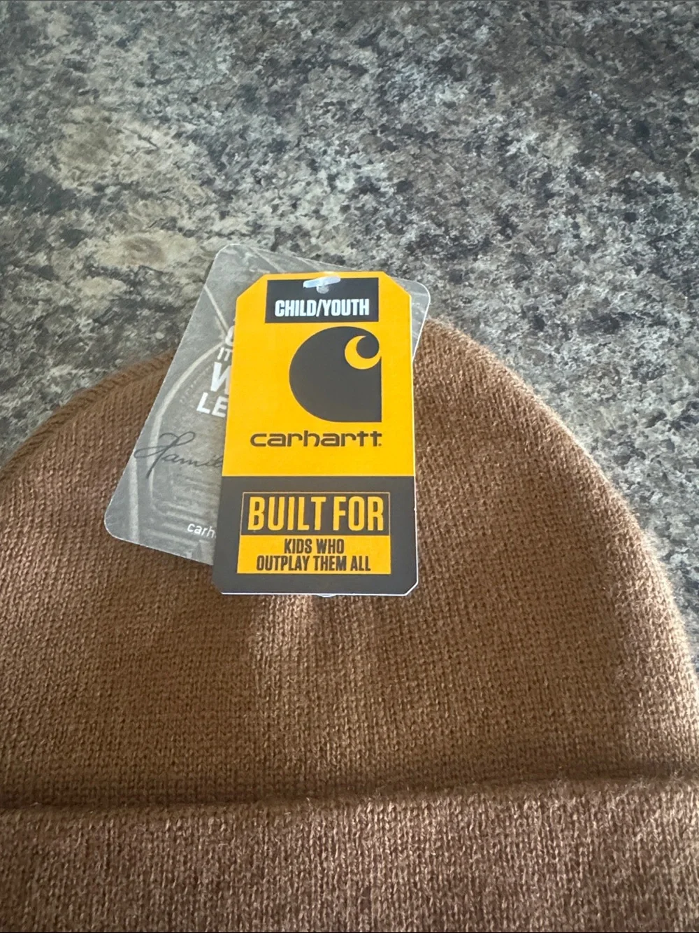 Carhartt Kids Brown Knit Cuffed Beanie with Logo Patch
